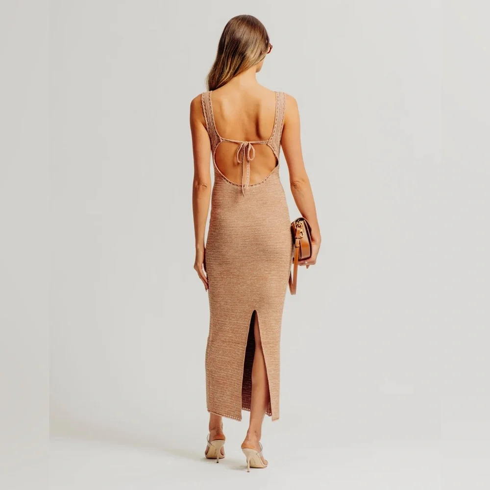 Torn by Ronny Kobo SMALL Madi knit sleeveless maxi dress in Brown Sand - Picture 4 of 10